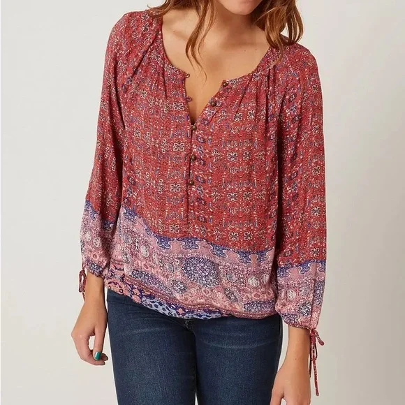 Boho Tapestry Print Peasant Blouse - Picture 2 of 11